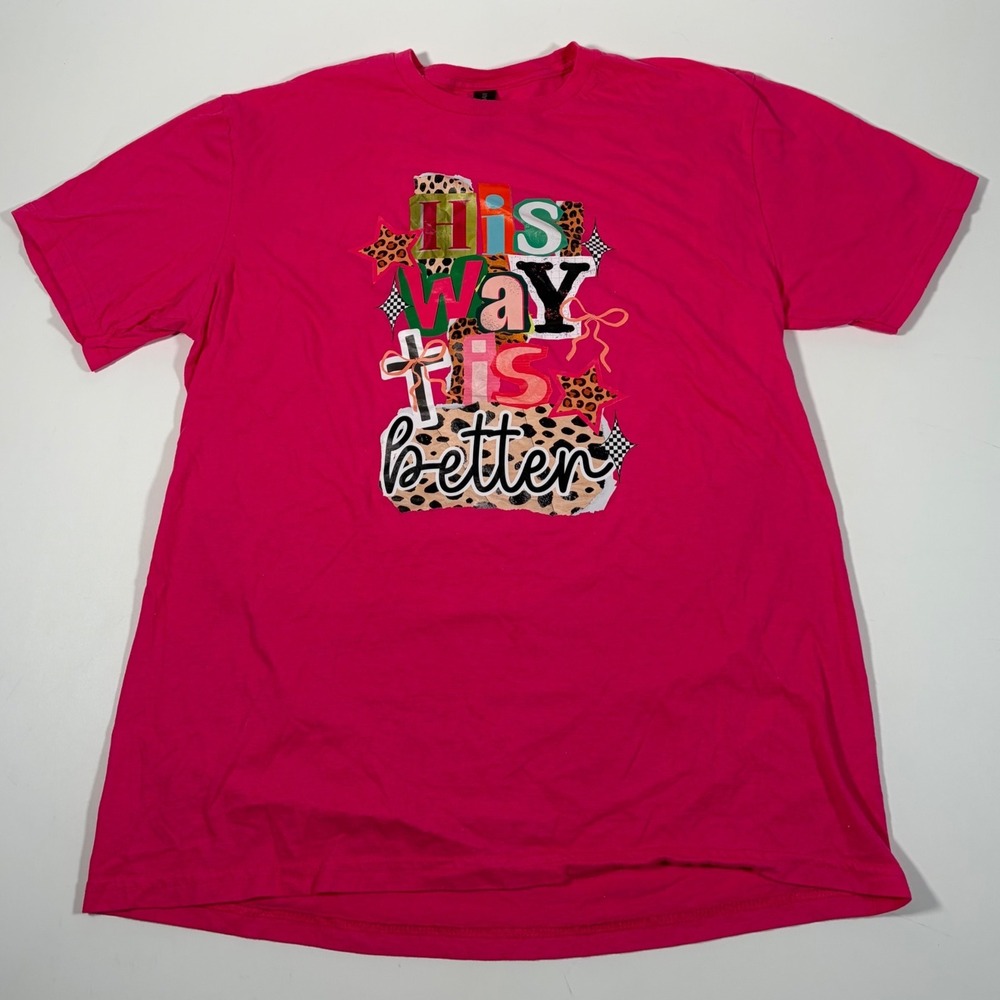NWT Gildan Softstyle Pink Graphic T-Shirt His Way Is Better Y2K Coquette Large
